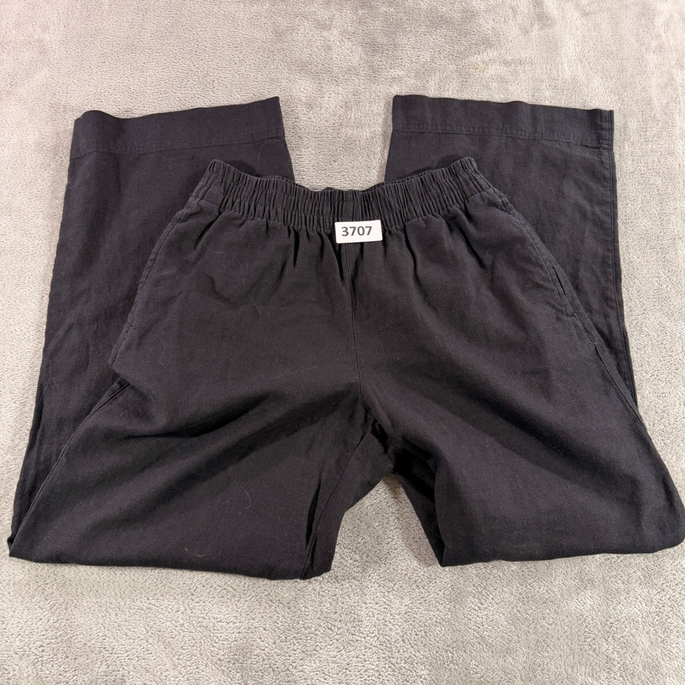 Old Navy Wide Leg Pants Womens S Black Linen Blend High‎ Rise Comfort Waistband